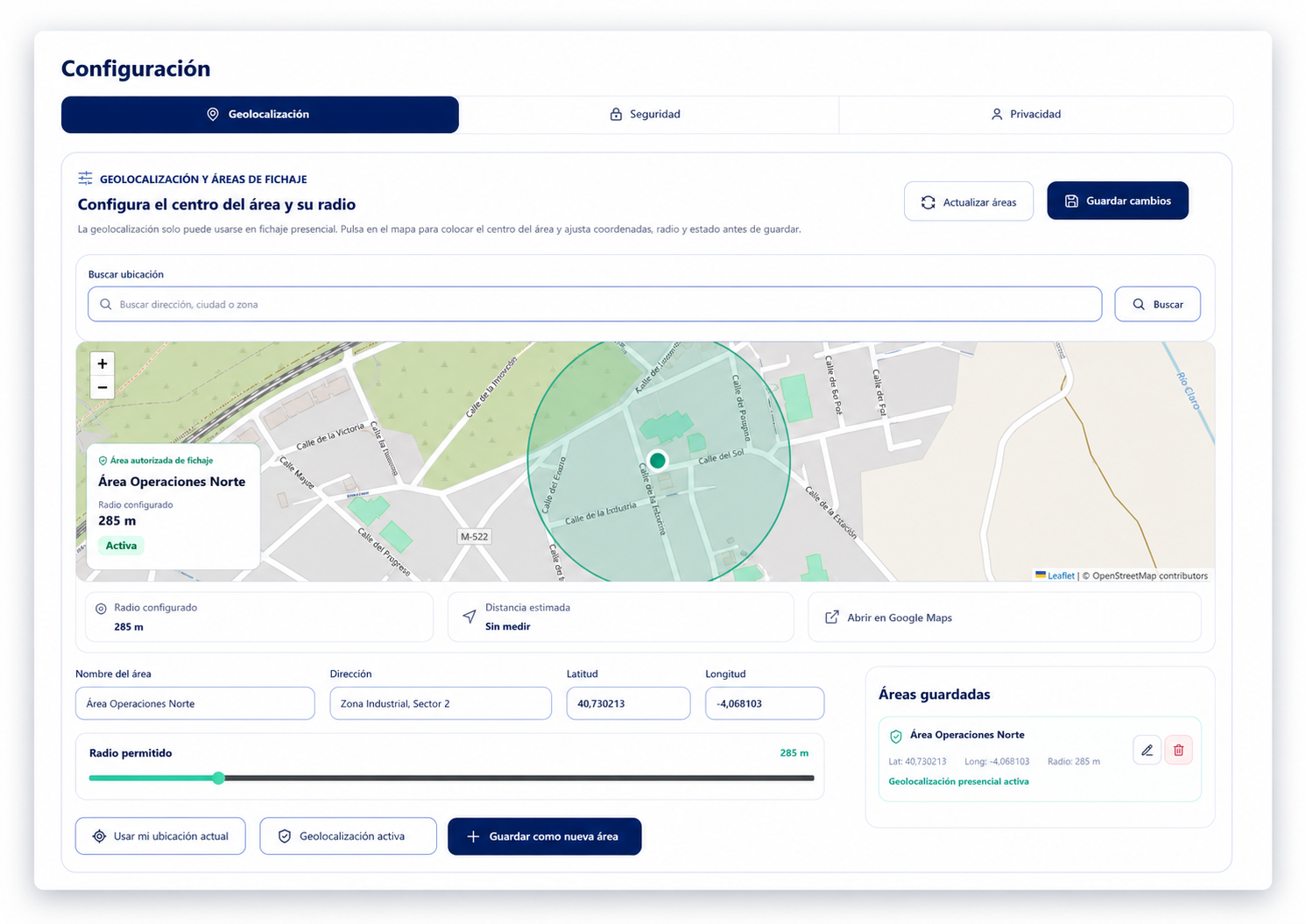 Configuración de geolocalización